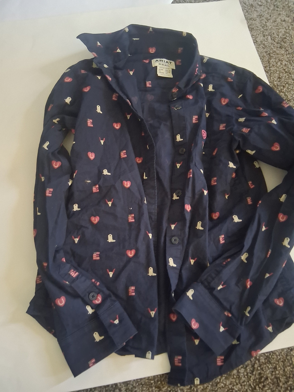 Ariat Navy Girls' Printed Button-Up Jacket with Pink & Cream Motifs